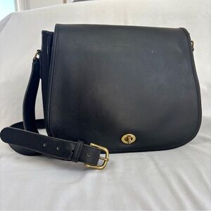 Vintage Coach Ranch Bag Black Leather Purse Brass Hardware